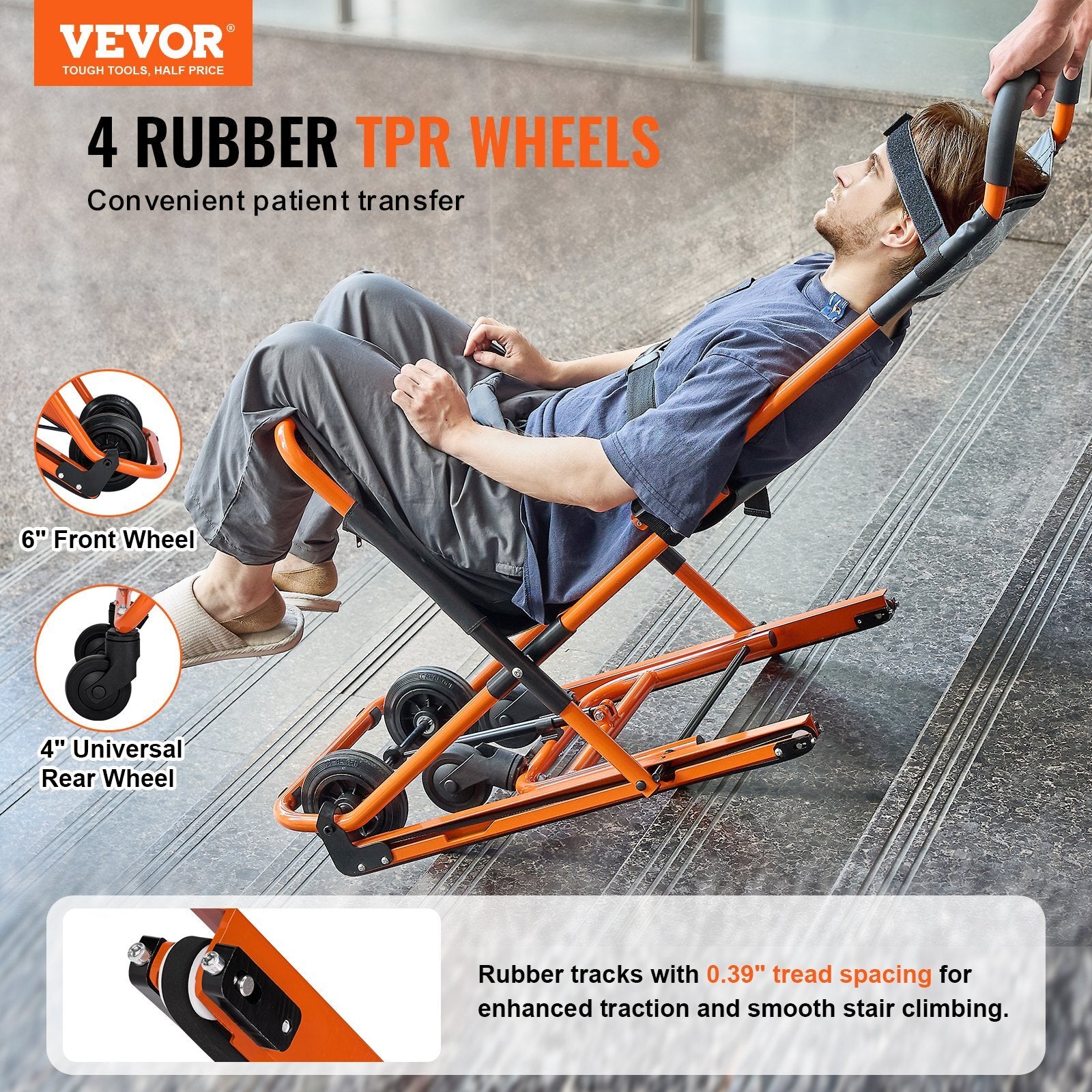 VEVOR Manual Stair Chair, 350 lbs Load Capacity, Foldable Emergency Stair