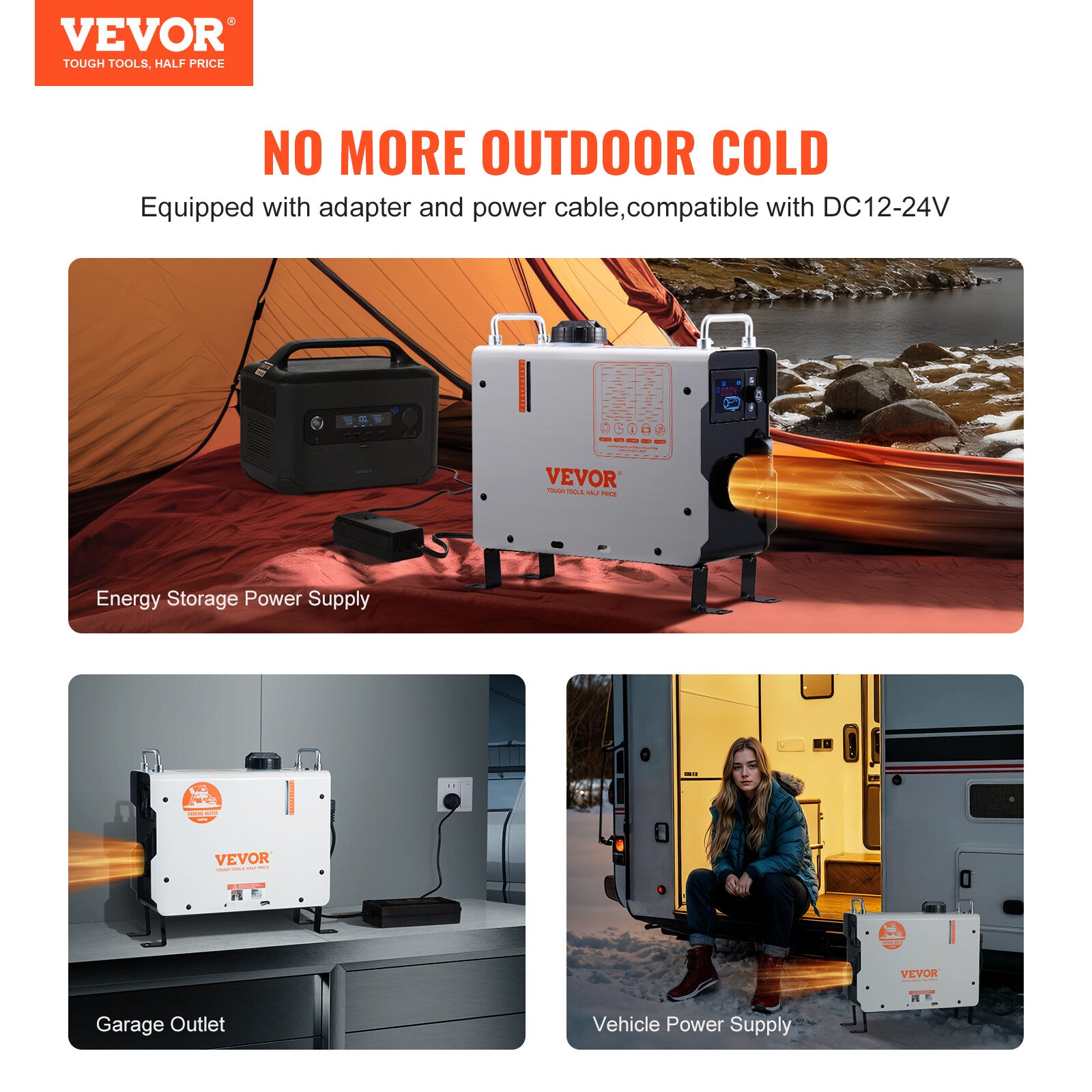 VEVOR Diesel Air Heater 12V/24V 2KW Bluetooth APP Remote Control for RV Outdoors