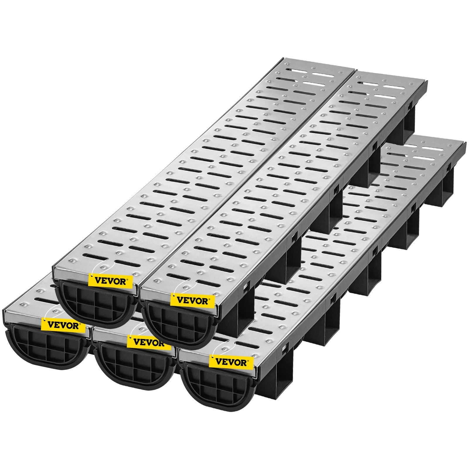 Drainage Trench Driveway Channel Drain Kit Metal Grate-5.8"x3.1"-5 Pack