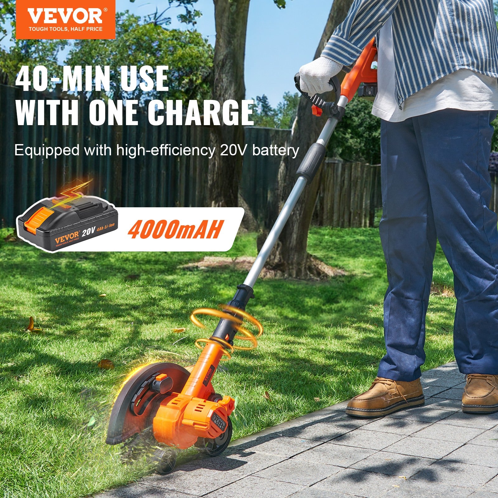 VEVOR Lawn Edger 20 V Battery Powered Cordless Edger 9" Blade 3-Position Depth