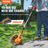 VEVOR Lawn Edger 20 V Battery Powered Cordless Edger 9" Blade 3-Position Depth