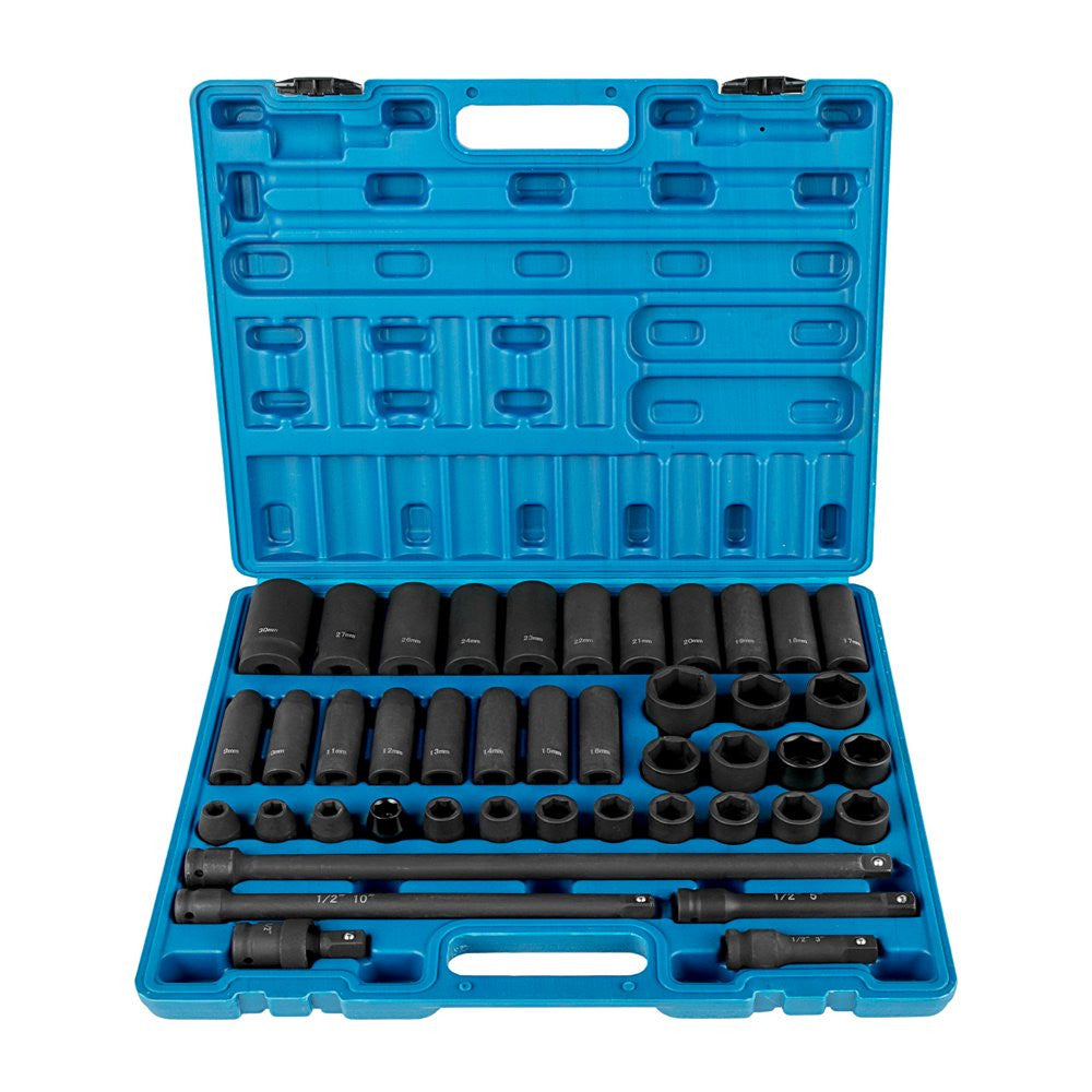 43 Pcs 1/2" Impact Socket Set,Drive Sockets 6-Point Metric 9-30 Mm,Standard/Deep