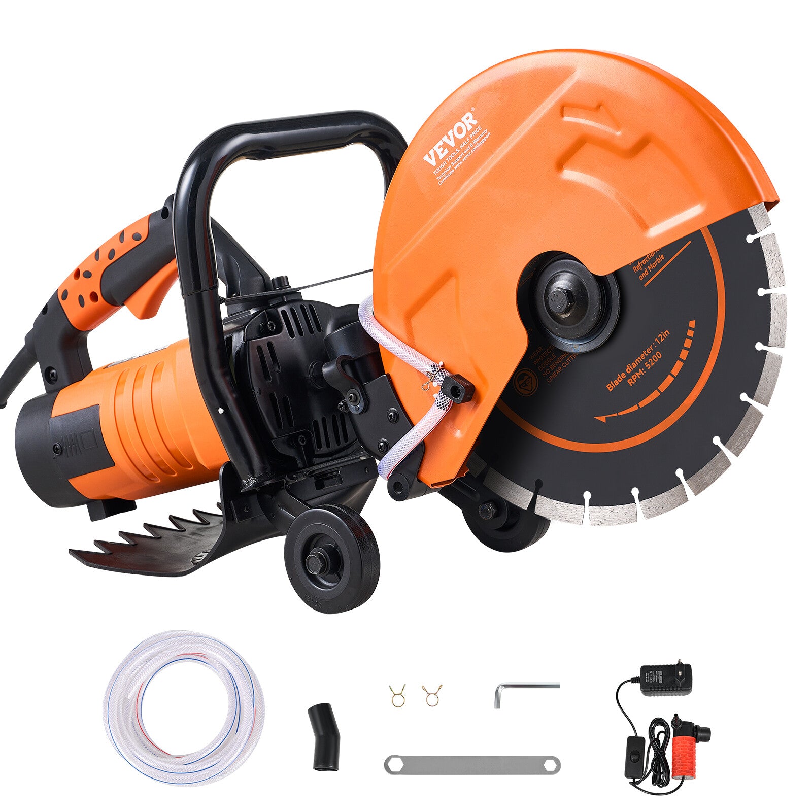 VEVOR 12'' Electric Concrete Saw Wet/Dry Saw Cutter with Water Pump and Blade