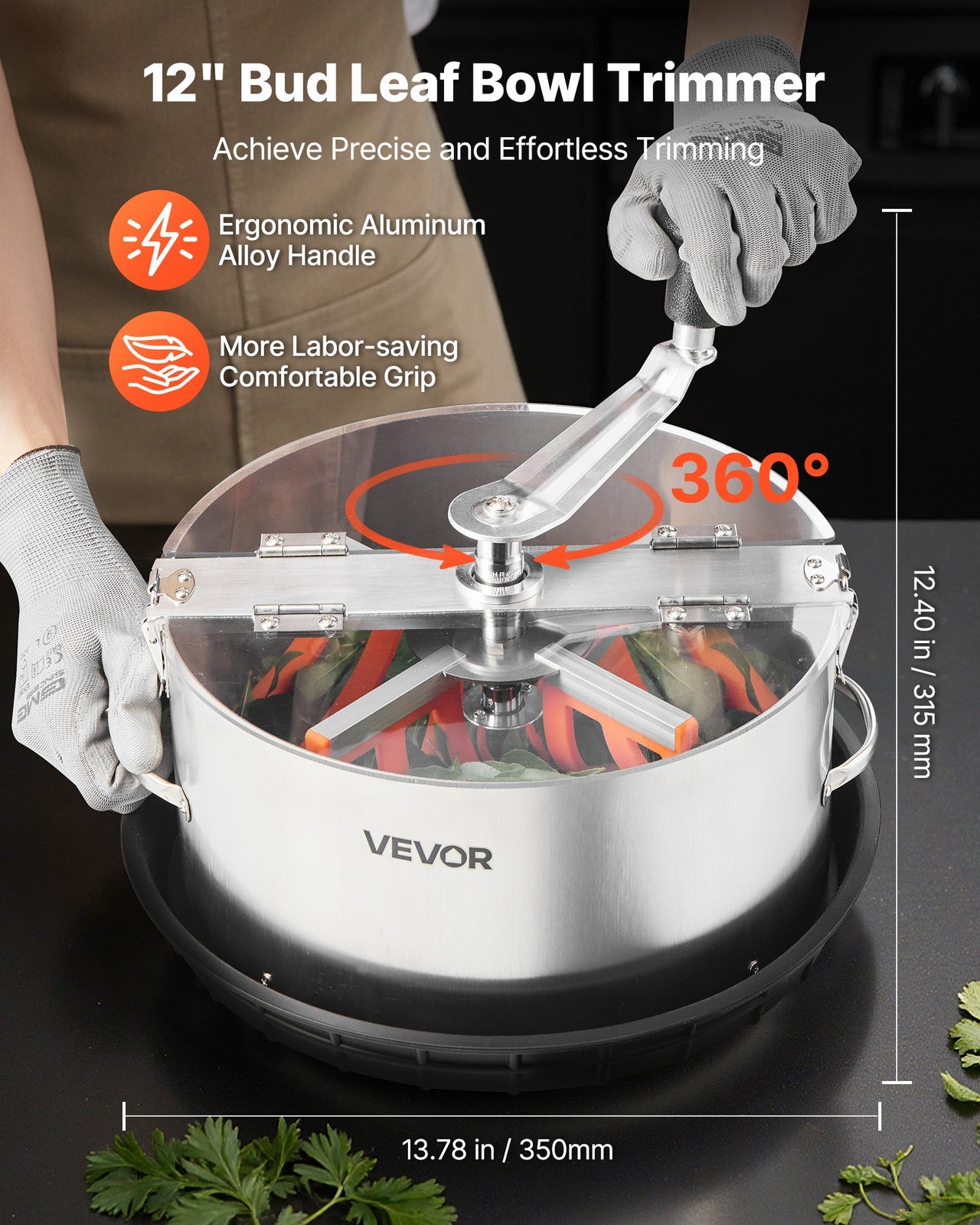 VEVOR Manual Bud Leaf Trimmer 12 in Electric Reaper Bowl Hydroponic Trimming