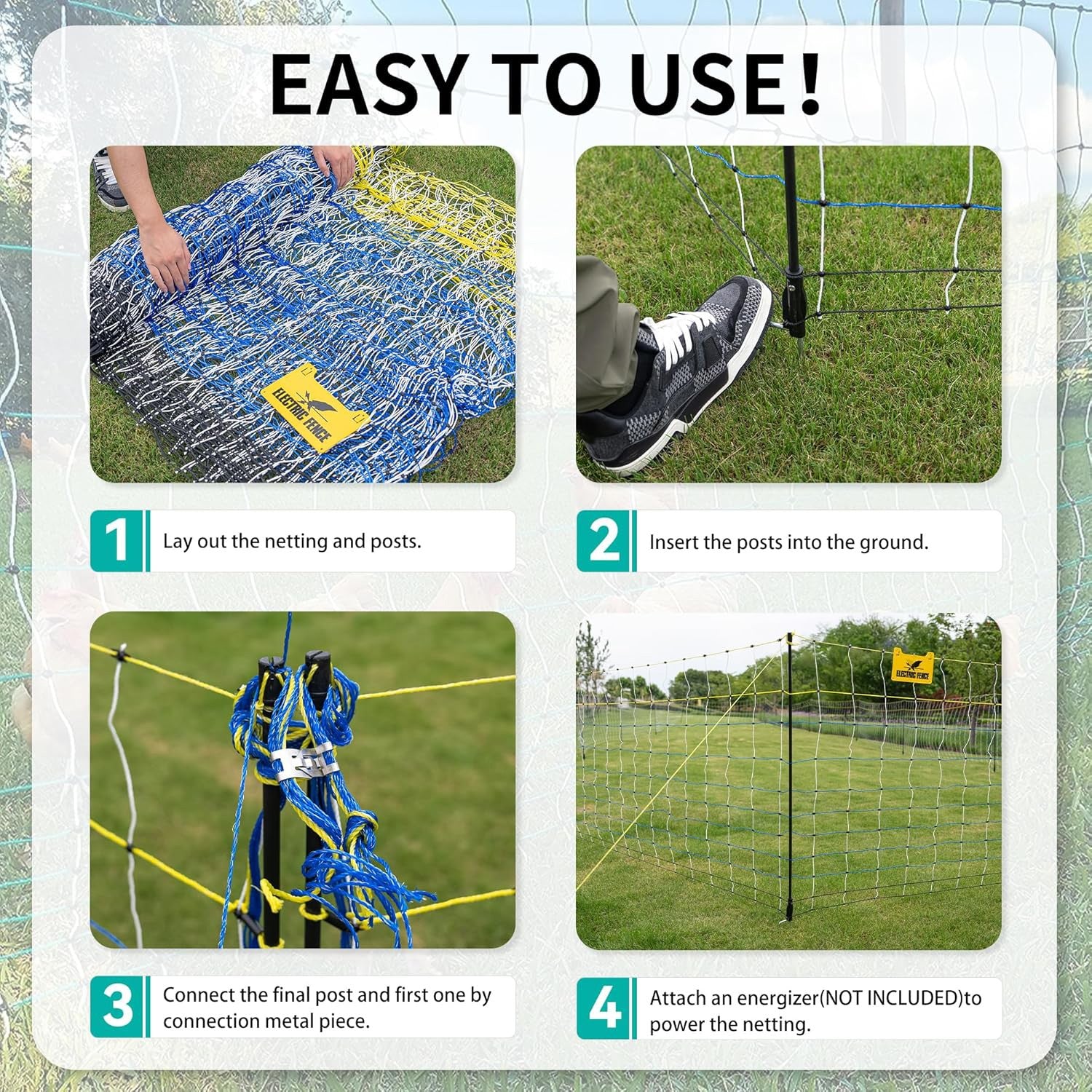 Portable Electric Netting Fence Kit Goats Fencing 35"H x 164'L with Posts Spikes