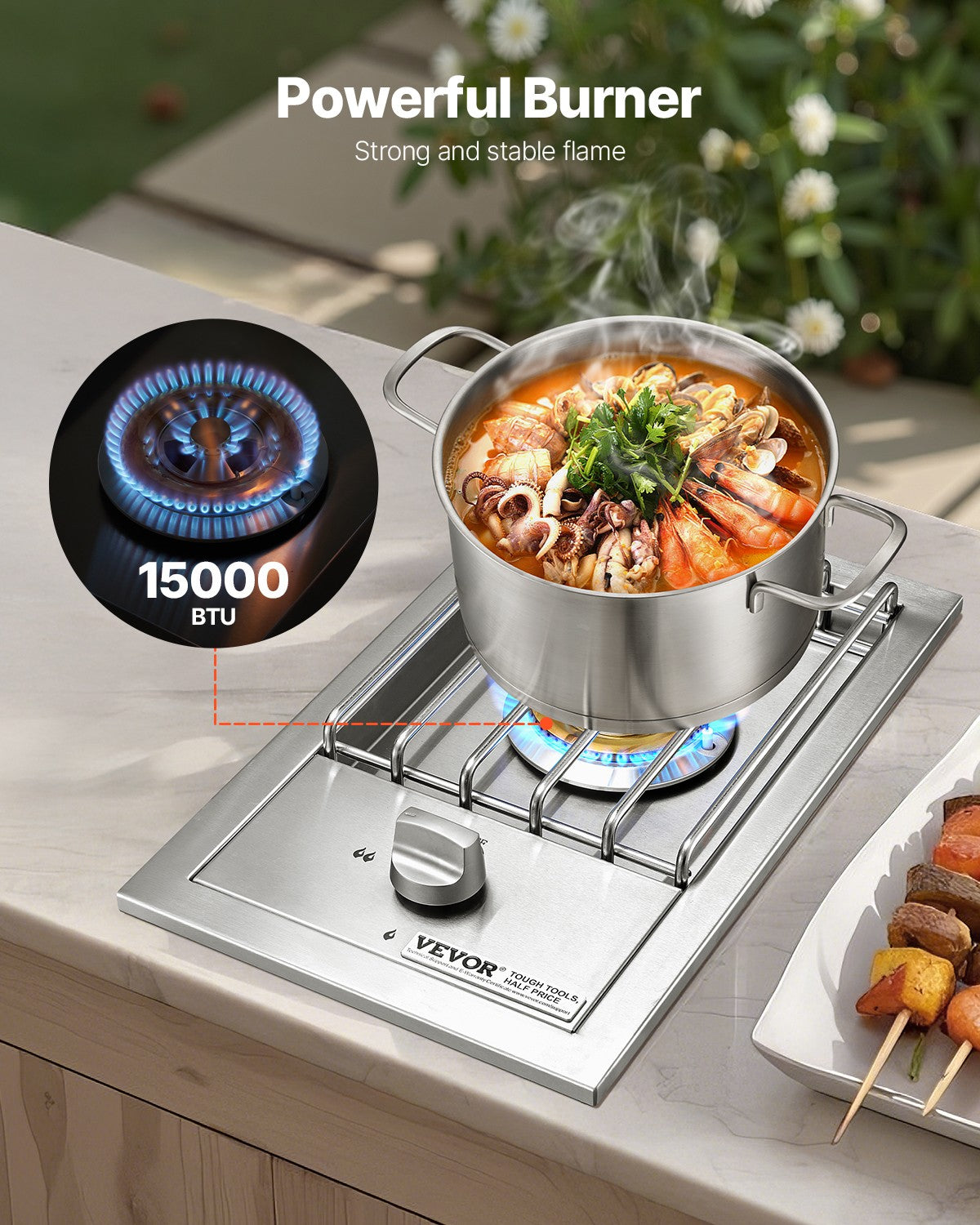 VEVOR Single Grilling Side Burner for Outdoor 15,000BTU Propane & Natural Gas
