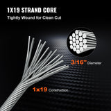 Uimoso T316 500Ft Stainless Steel Cable 3/16" Cable Railing Wire Rope Cable 1x19