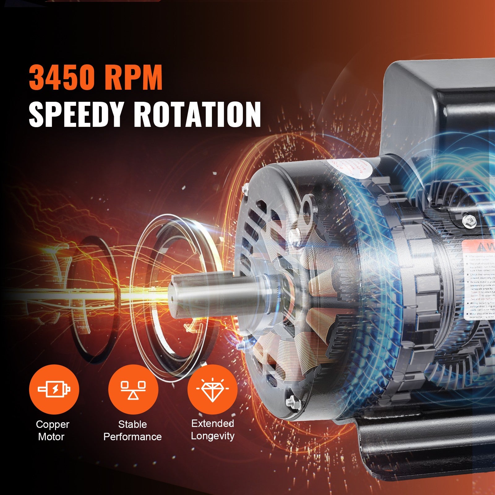 VEVOR 7.5HP Air Compressor Electric Motor 230V 3450RPM 184T Frame CW/CCW Rotate