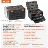 VEVOR Mechanics Tool Set and Socket Set 1/4in 3/8in 1/2 in Drive Sockets 450Pcs