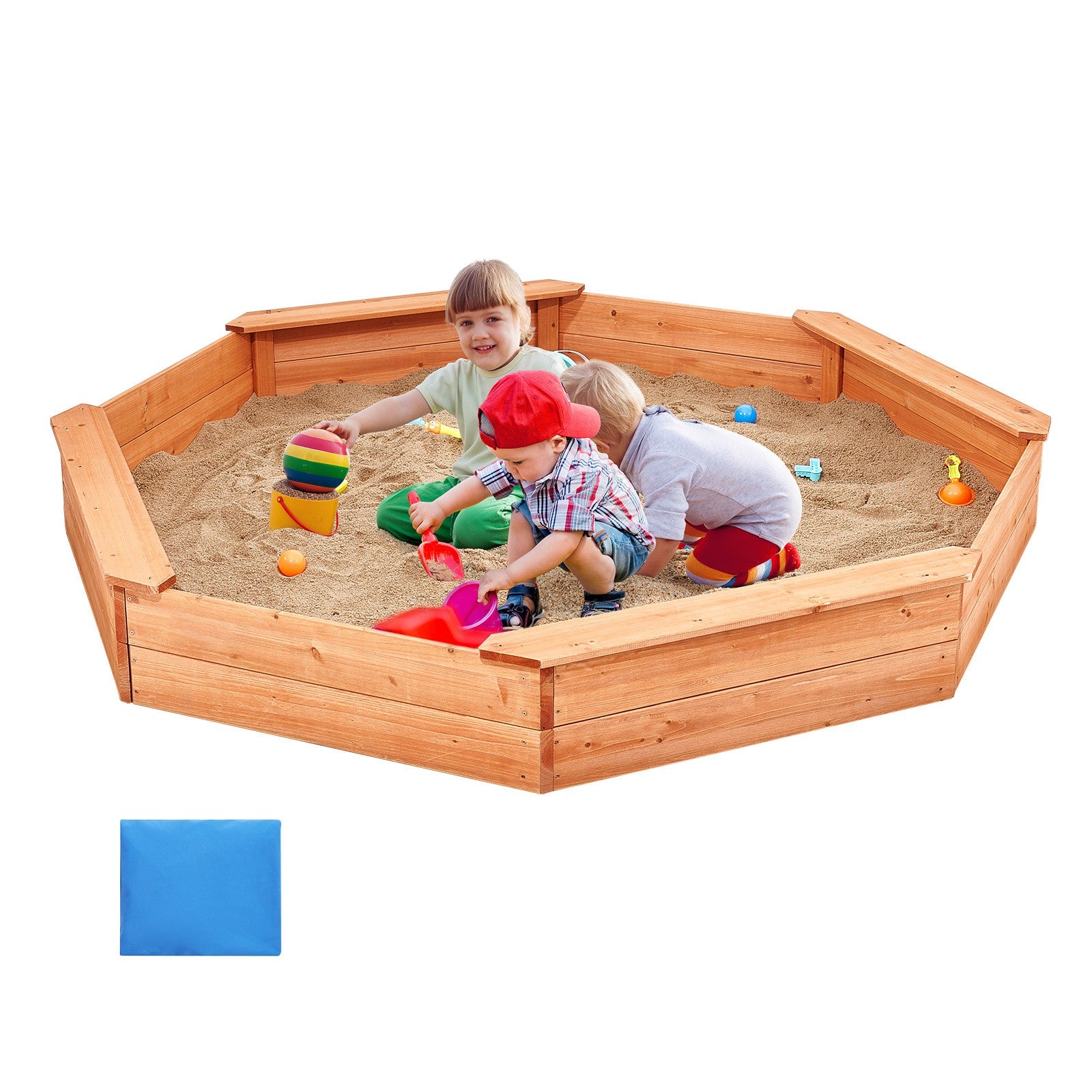 Uimoso Wooden Sandbox with Cover Octagonal Sand Box Sand Pit Outdoor Ages 3-12