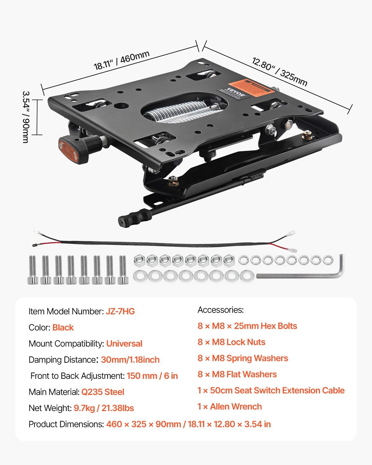 VEVOR Universal Seat Suspension Kit for Lawn Mower Skid Steer Forklift Tractor