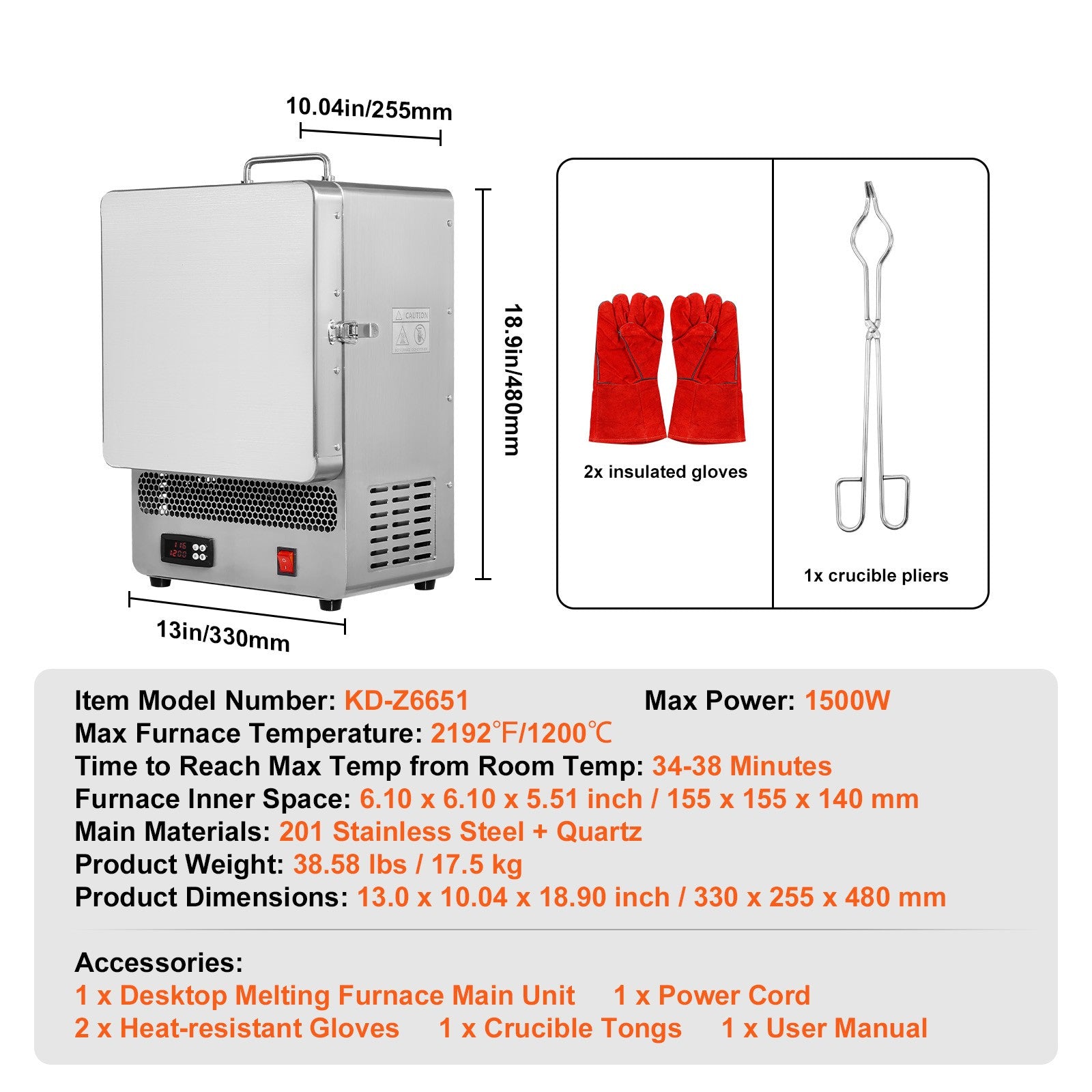 Tabletop Kiln Melter 1500W Electric Melting Furnace for Wax Casting Metal