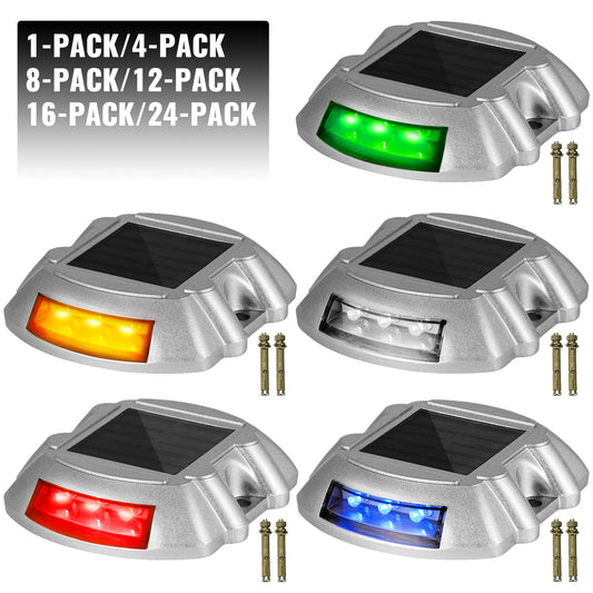 VEVOR 4-24 Pcs Solar Driveway Lights Multicolor LED Solar Dock Deck Lights, IP68