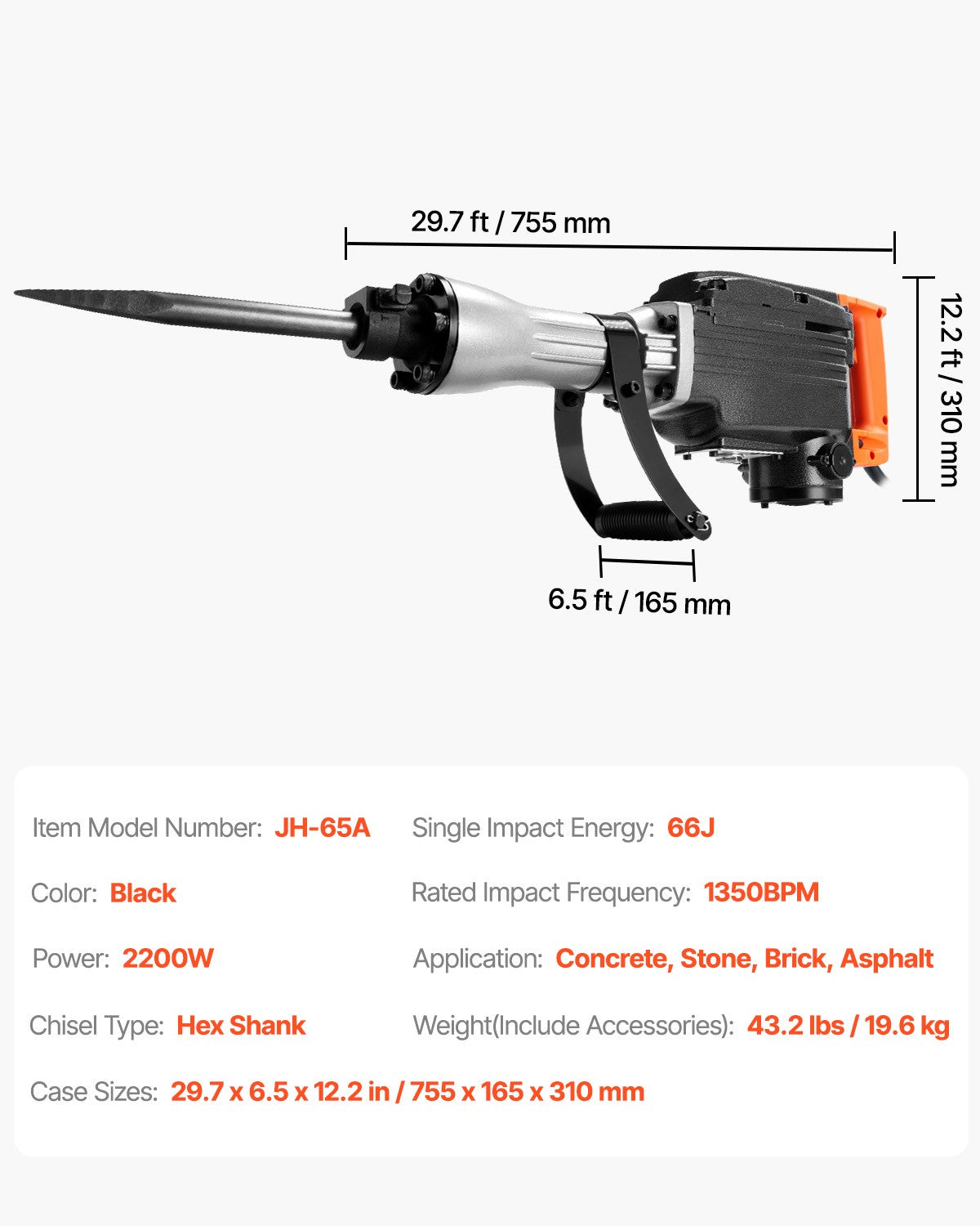 VEVOR Demolition Jack Hammer Concrete Breaker 2200W Electric Hammer