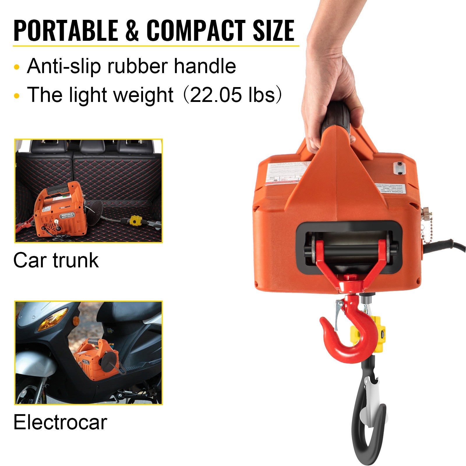 VEVOR 3-in-1 Electric Hoist Winch Portable Crane 1100lbs 25ft w/ Remote Control