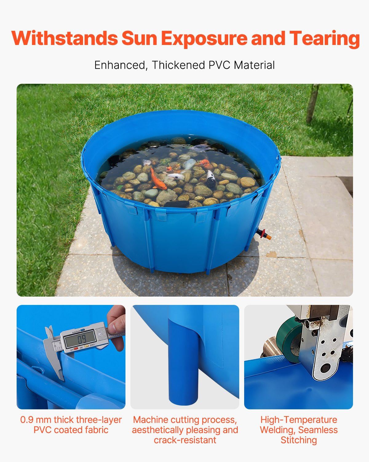 VEVOR Canvas Fish Pond, 1320 Gal Capacity Above Ground Fish Pond, Foldable PVC K