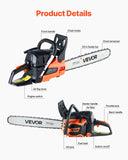 VEVOR 62cc Gas Chainsaw 3.8 HP Gas Powered 20 inch Chainsaw For Wood Cutting