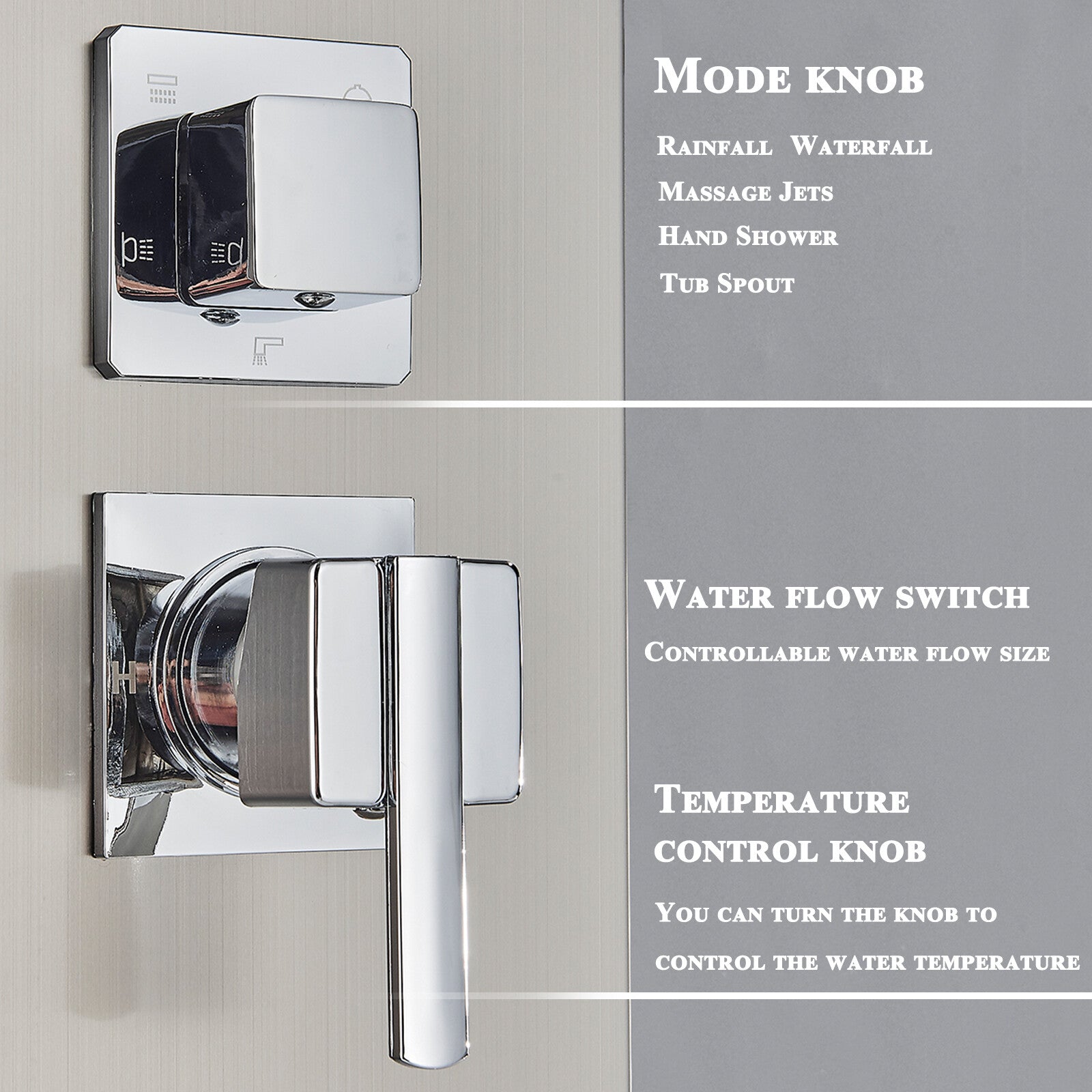 LED Shower Panel Tower Massage System Rain&Waterfall Jets Faucet Stainless Steel