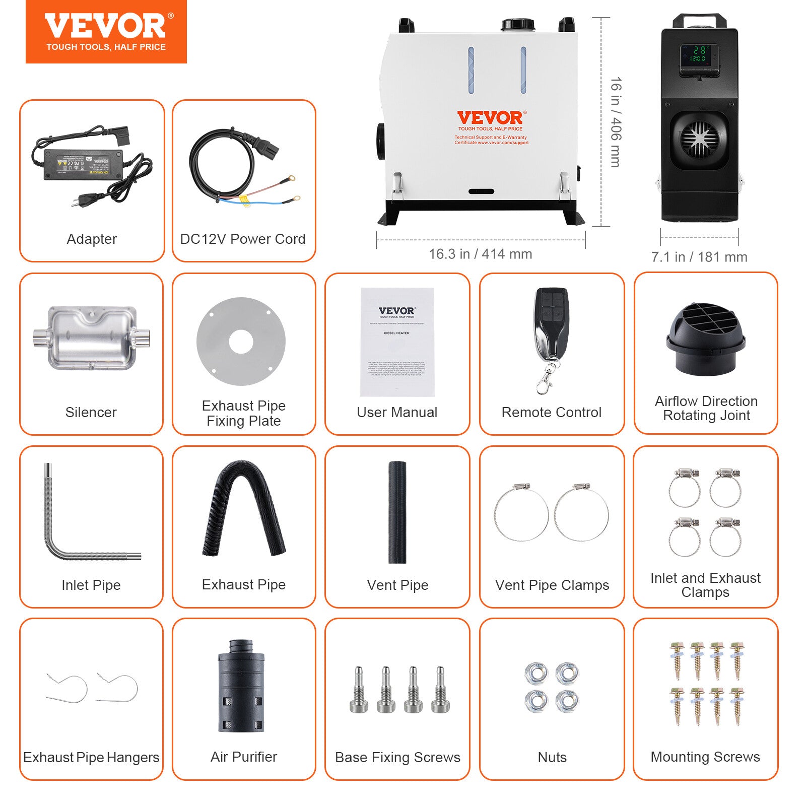 VEVOR Diesel Air Heater All-in-one 12V 8KW LCD Remote Control for Car RV Indoors