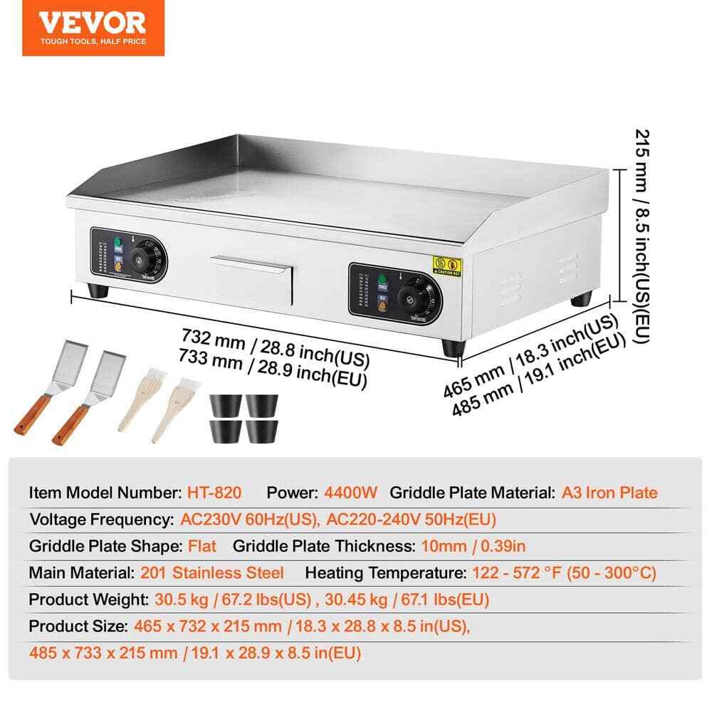 VEVOR Commercial Electric Griddle, 4400W Countertop Flat Top Grill,28.74"x15.75"