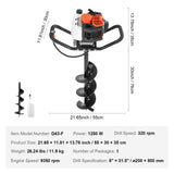 VEVOR Post Hole Digger 43cc Gas Powered Earth Digger with 8" Auger Drill Bit