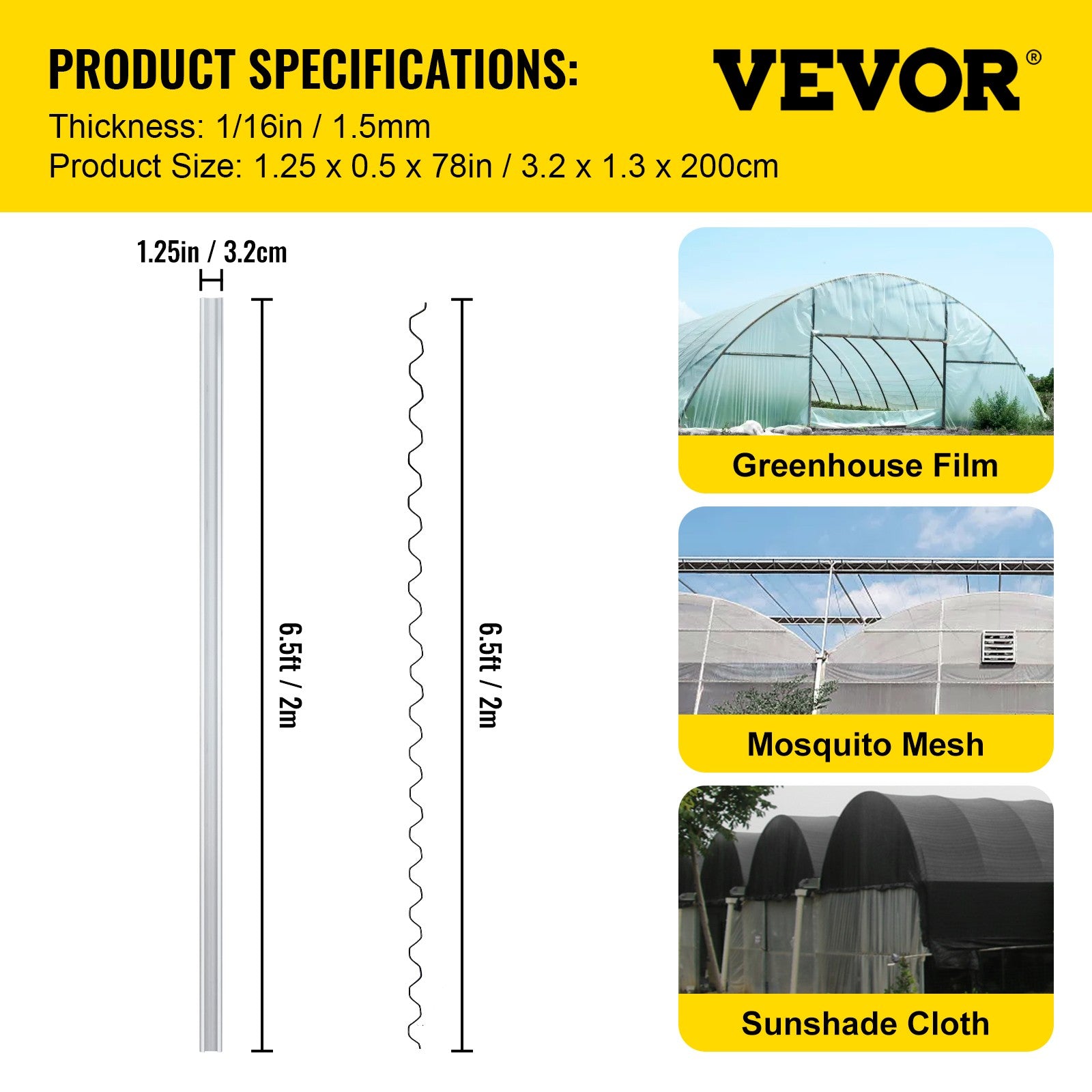 VEVOR Greenhouse Wiggle Wire &Aluminum Alloy Spring Lock U-Channel 6.56ft 30PCS