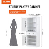 VEVOR 72" Kitchen Pantry Storage Tall Cabinet 4 Doors 3 Adjustable Shelves