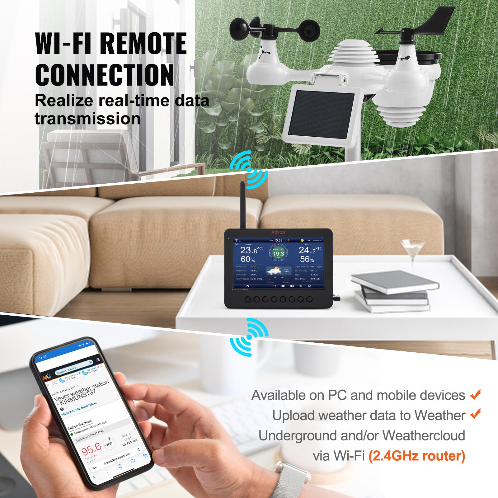 7-in-1 Wi-Fi Weather Station 7 in TFT Display Wireless Outdoor Sensor