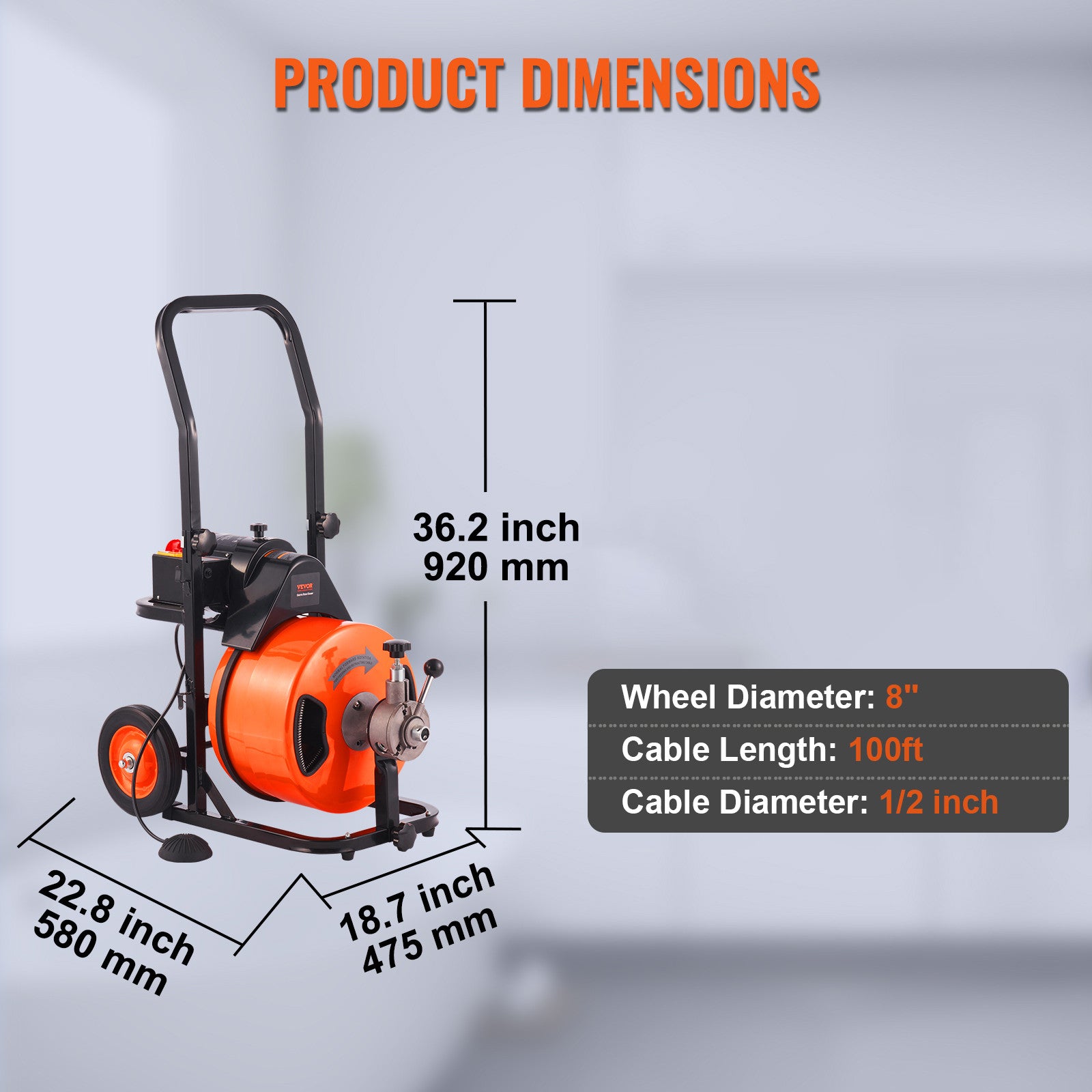 Drain Cleaner Machine Electric Drain Auger 100 FT x 1/2 In Auto Feed