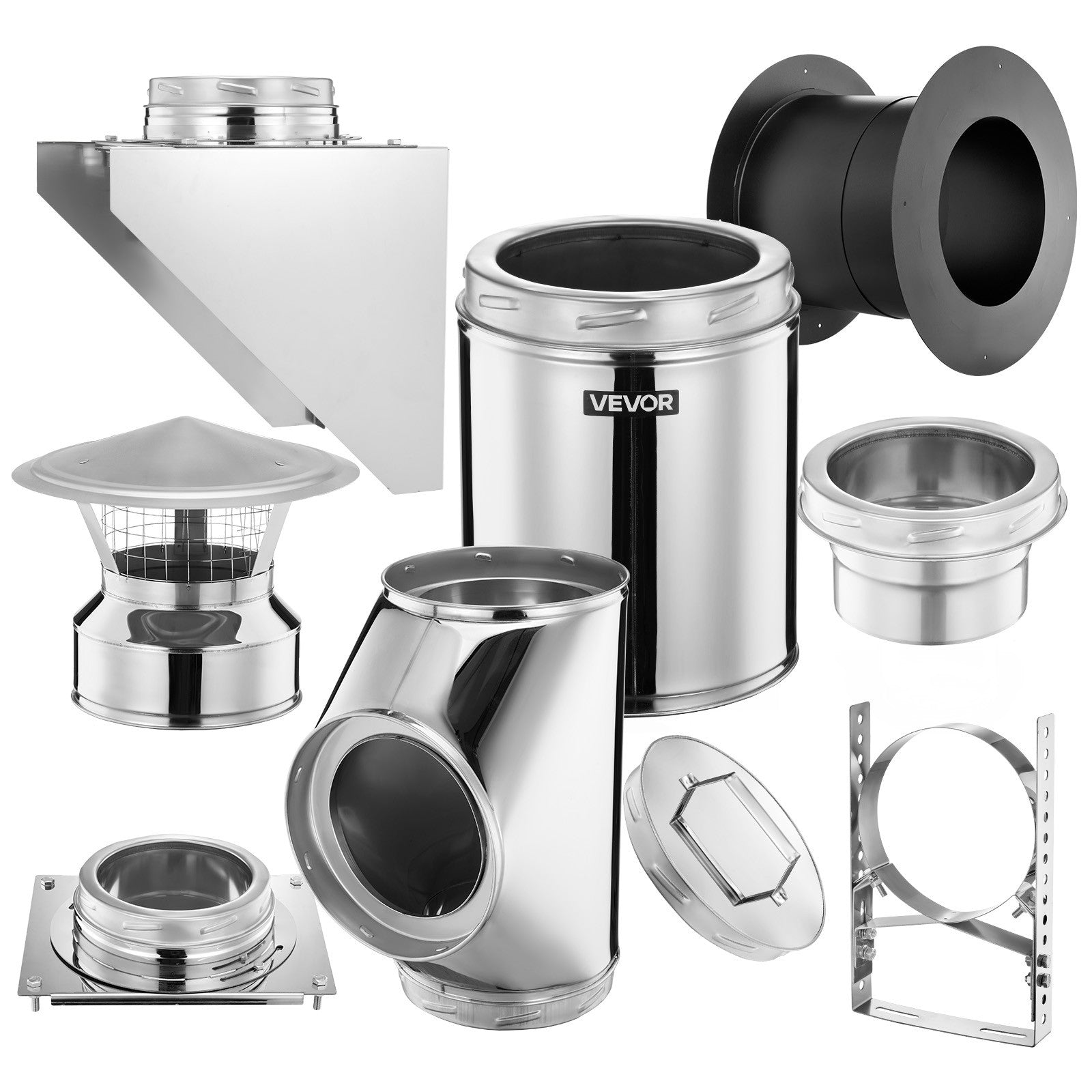 VEVOR External Chimney Kit 6 Inch with Rain Cap Adjustable Bracket Roof Mount