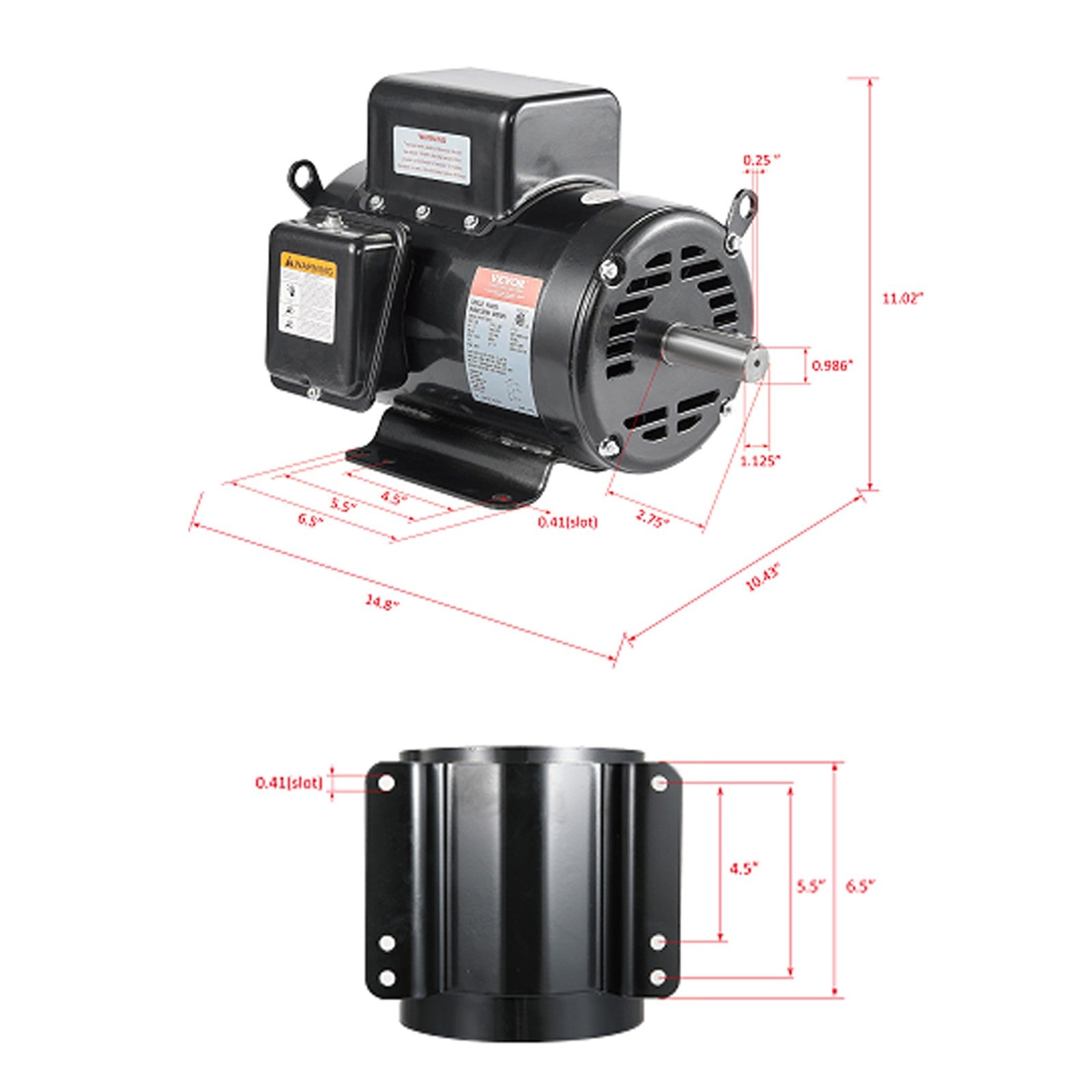 VEVOR 7.5HP Air Compressor Electric Motor 230V 3450RPM 184T Frame CW/CCW Rotate