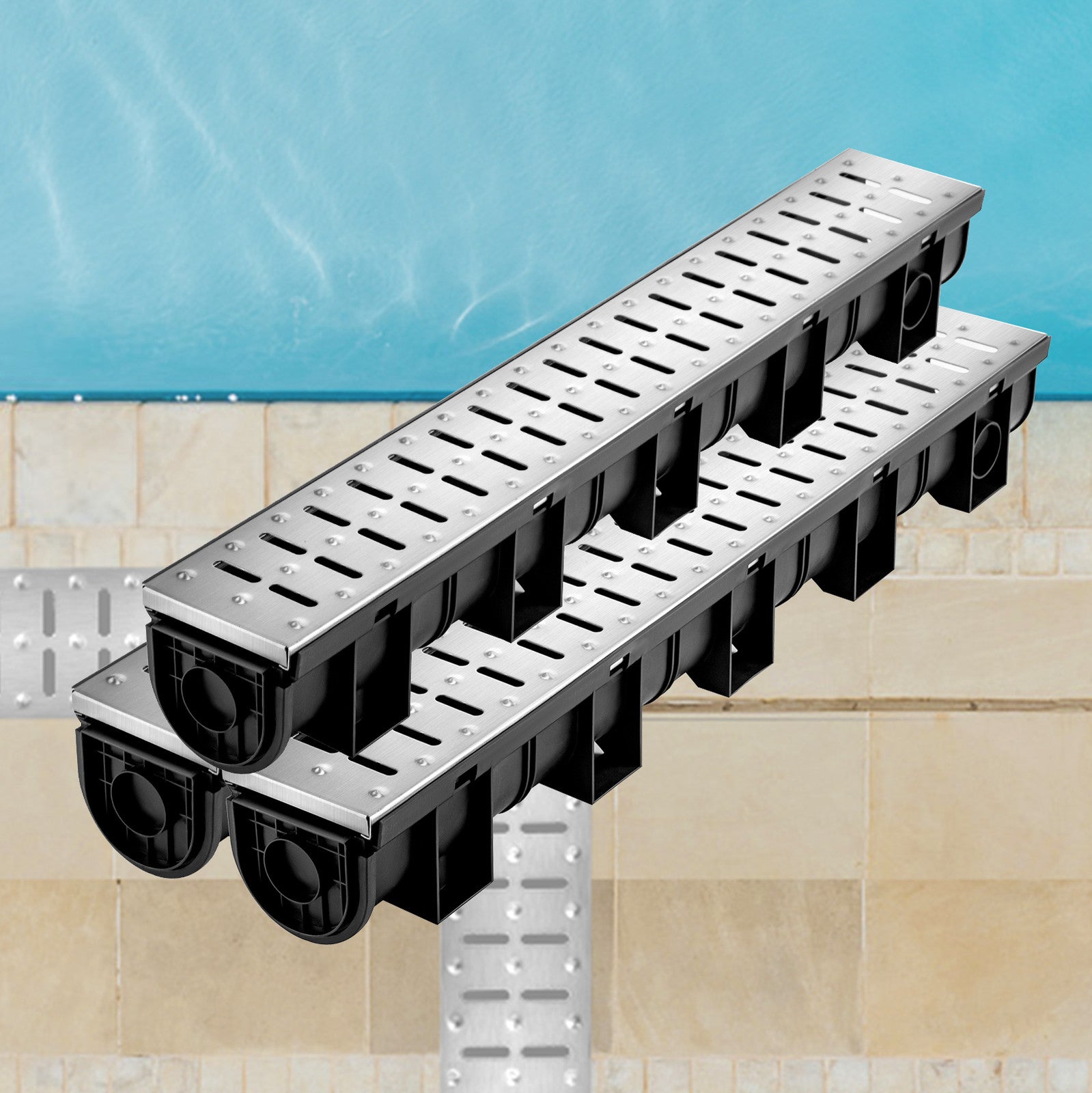 VEVOR Drainage Trench Driveway Channel Drain Kit Metal Grate-5.8"x5.2"-3 Pack