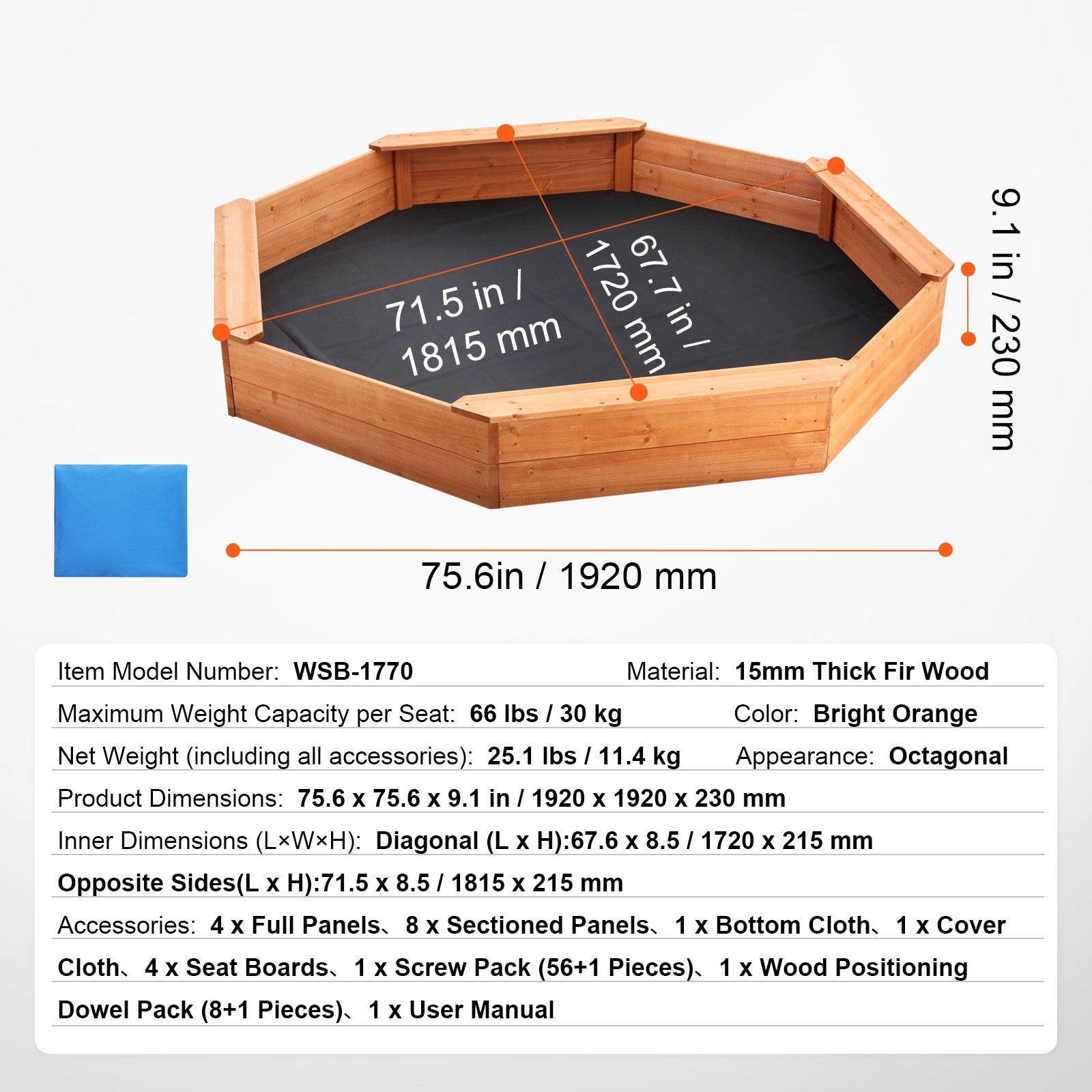 Uimoso Wooden Sandbox with Cover Octagonal Sand Box Sand Pit Outdoor Ages 3-12
