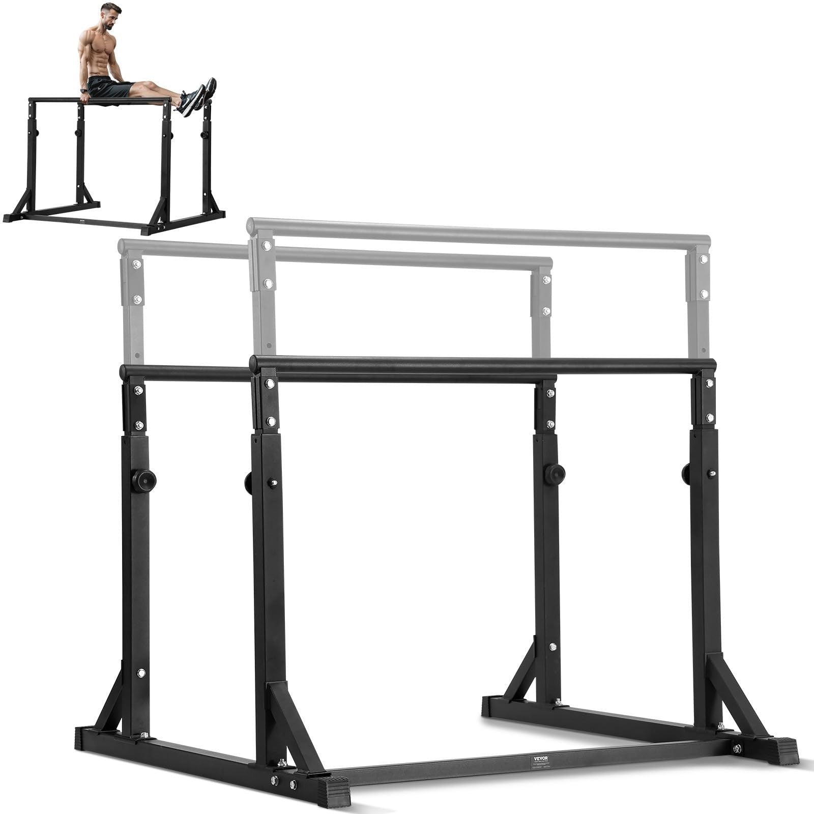 Adjustable Black Dip Bar Station Heavy Duty Portable Calisthenics Workout Stand