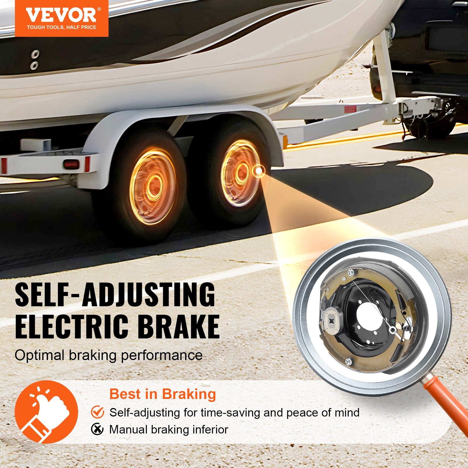 VEVOR Electric Trailer Brake 12" x 2" Self-Adjusting Assembly 2 Pairs 7000 lbs