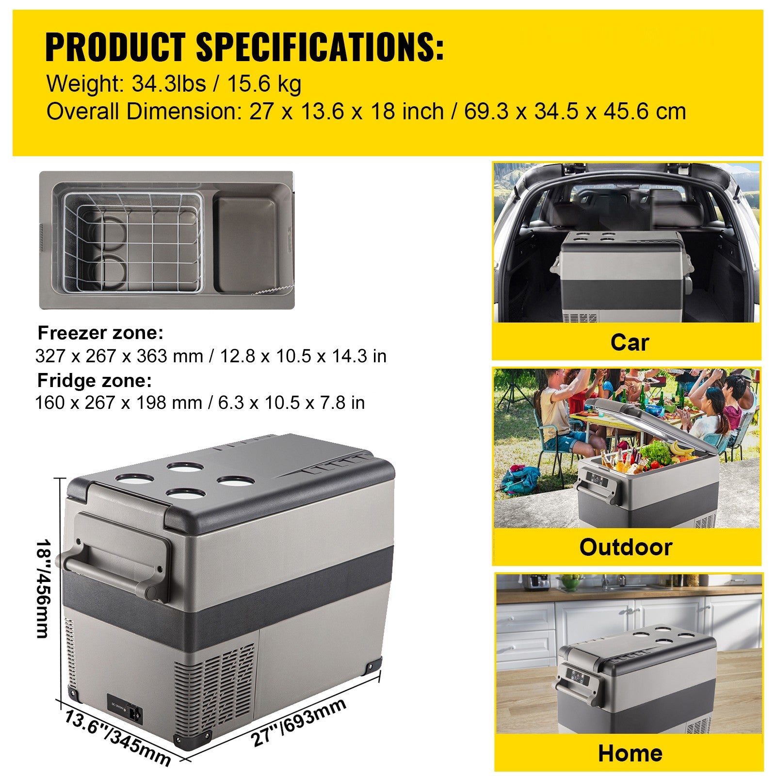 Car Fridge Freezer Cooler 47.5QT Portable Compressor 45L Mini Refrigerator Home