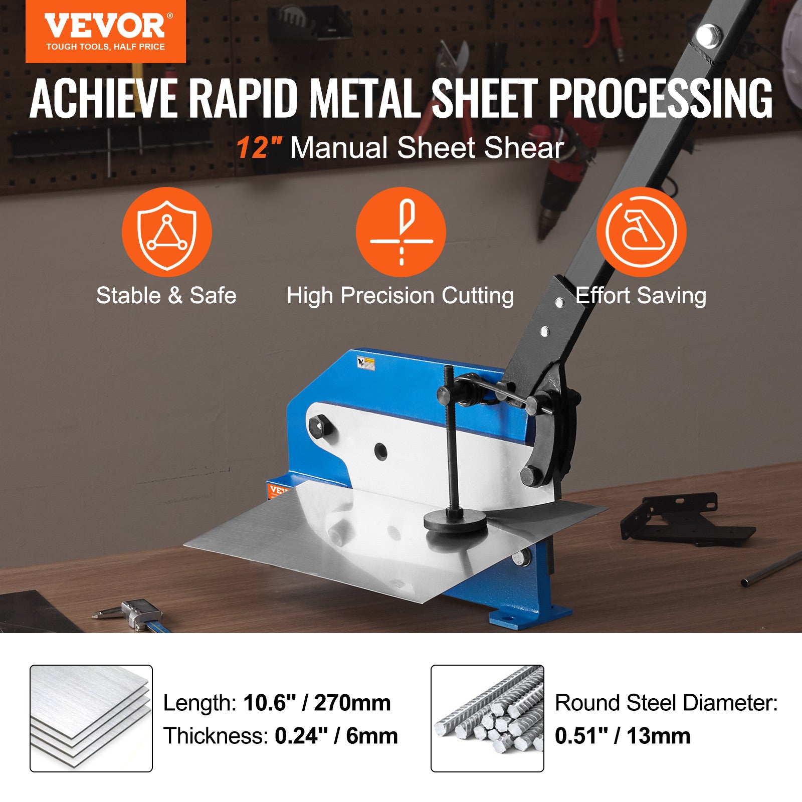 VEVOR 12" Manual Hand Plate Shear Benchtop Cutter Metal Sheet Processing Q235