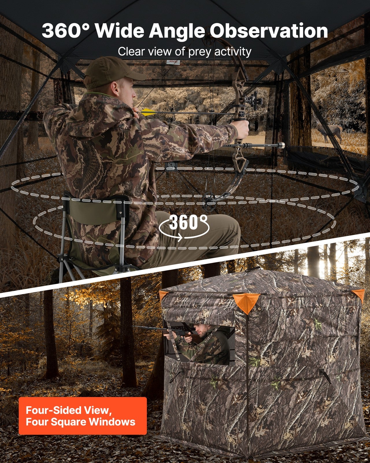 VEVOR Portable Hunting Blind See Through Ground Deer Blinds 2-3 Person Carrying