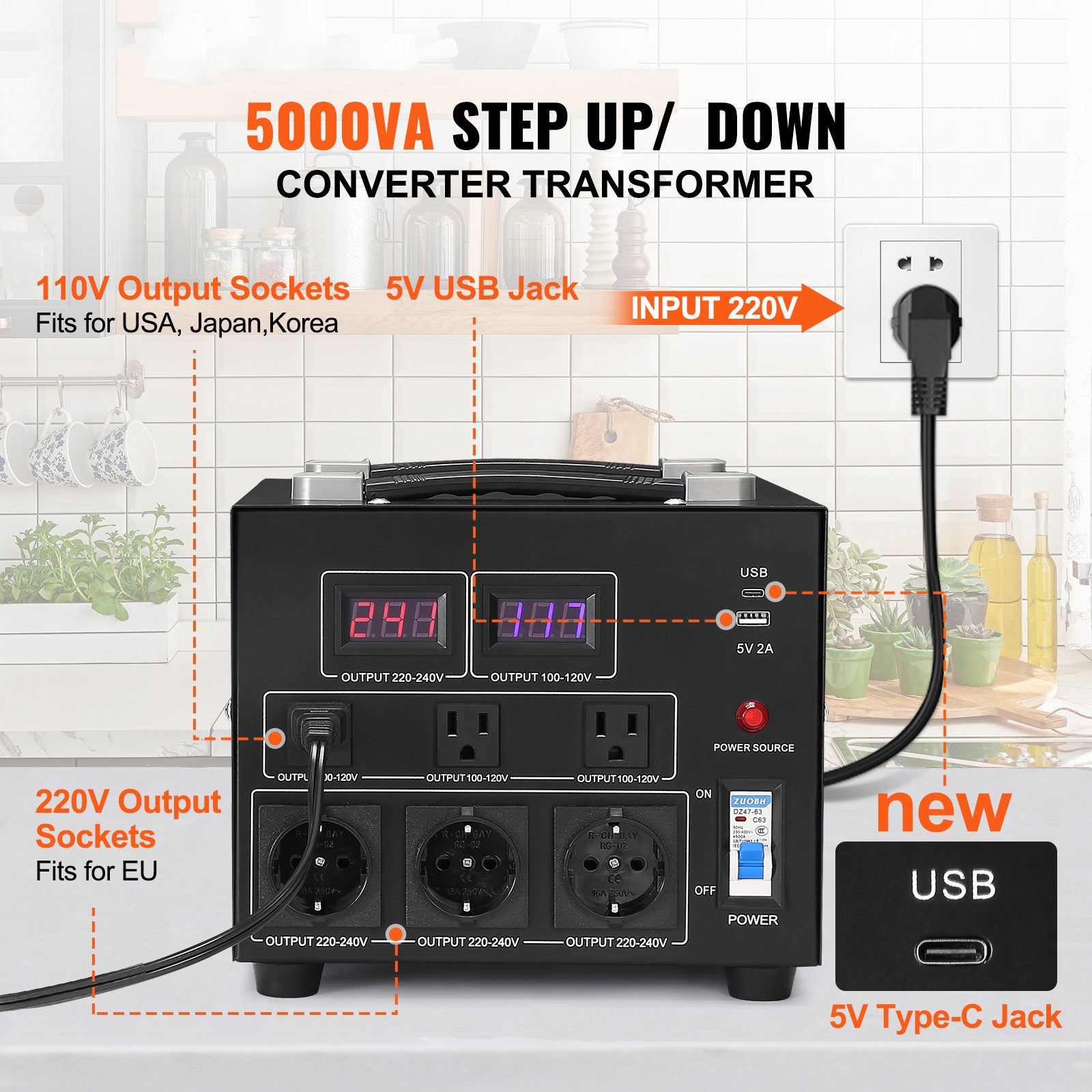 5000W Voltage Converter Transformer Step Up/Down 220V-110V /110V-220V CE
