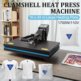 16" x 24" Clamshell Heat Press Machine for T-Shirt Digital Transfer Sublimation