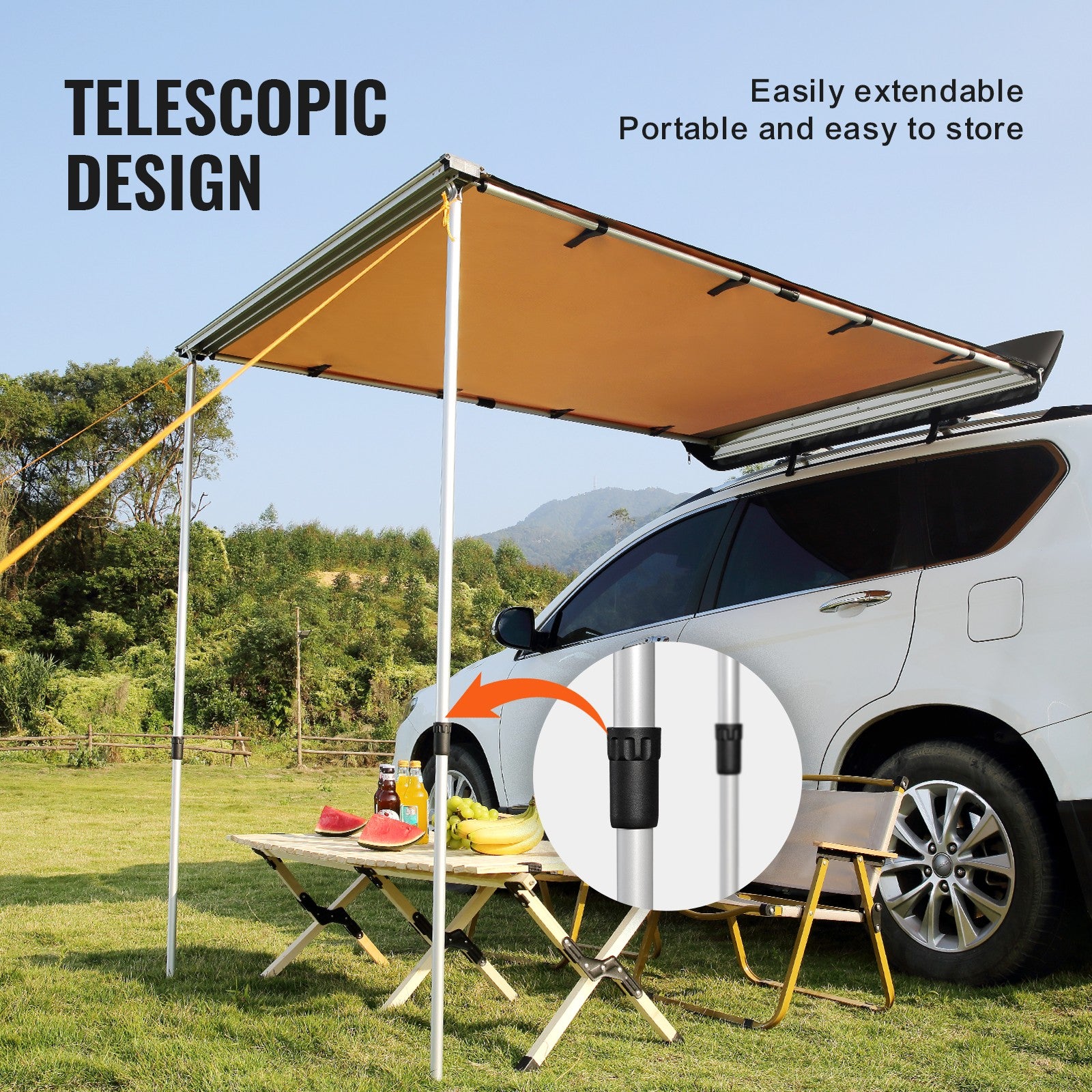 VEVOR 6.5x8.2ft Car Side Awning SUV Truck Rooftop Tent Sunshade Outdoor Camping
