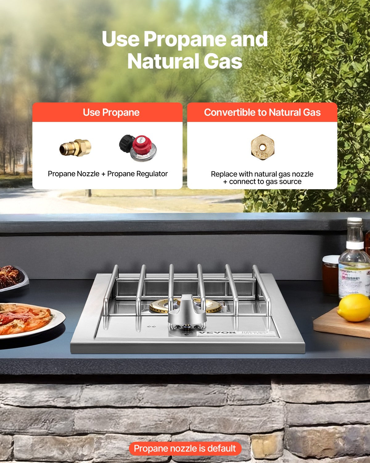 VEVOR Single Grilling Side Burner for Outdoor 15,000BTU Propane & Natural Gas