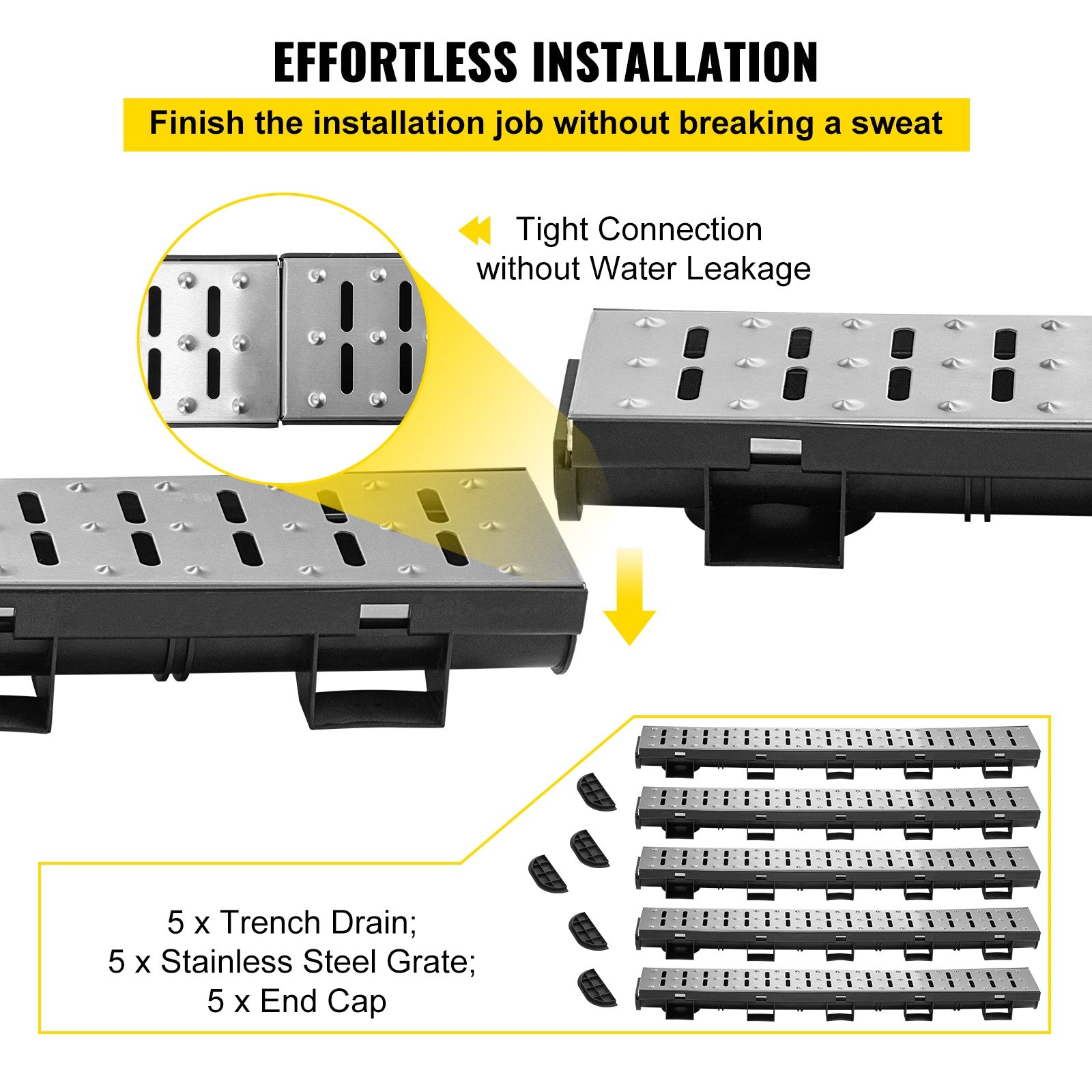 Drainage Trench Driveway Channel Drain Kit Metal Grate-5.8"x3.1"-5 Pack