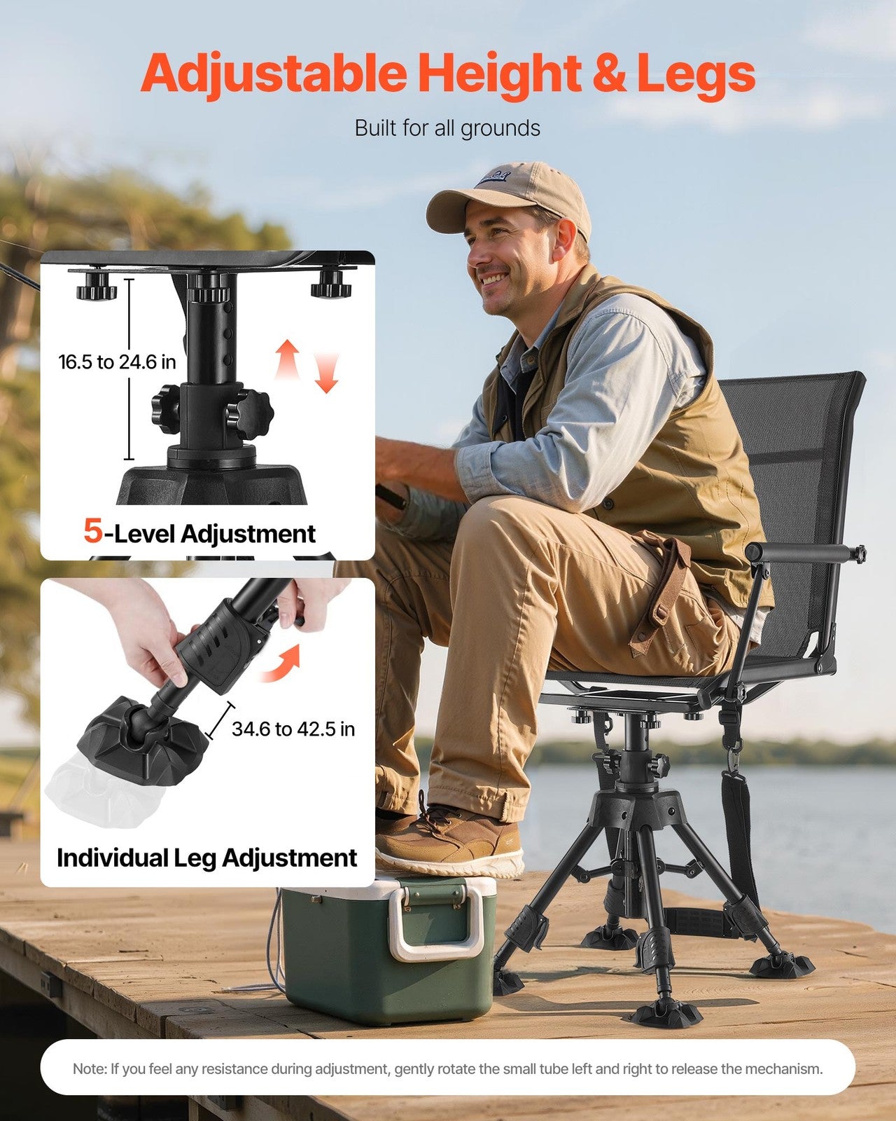 VEVOR Hunting Chair 360° Swivel Silent Folding Blind Chair Adjustable Legs