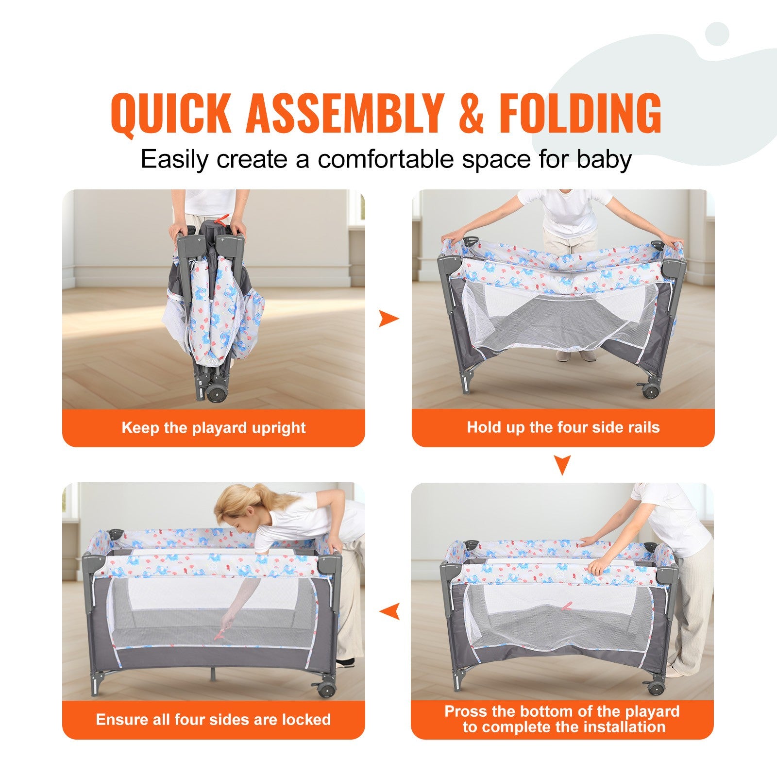 Baby Bassinet Bedside Crib 77 lbs Load Capacity Foldable Sleeper Newbors Bed