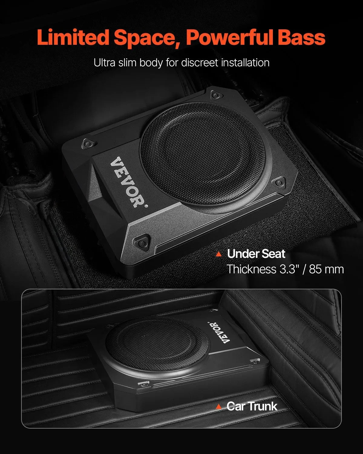 10" 400W Peak Under Seat Car Subwoofer - Slim Powered Car/Truck Subwoofer System