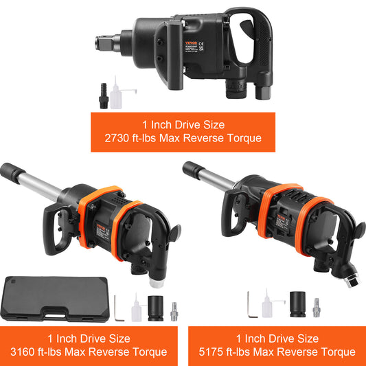 VEVOR 1" Air Impact Wrench Up to 2730ft-lbs/3160ft-lbs/5175ft-lbs Reverse Torque