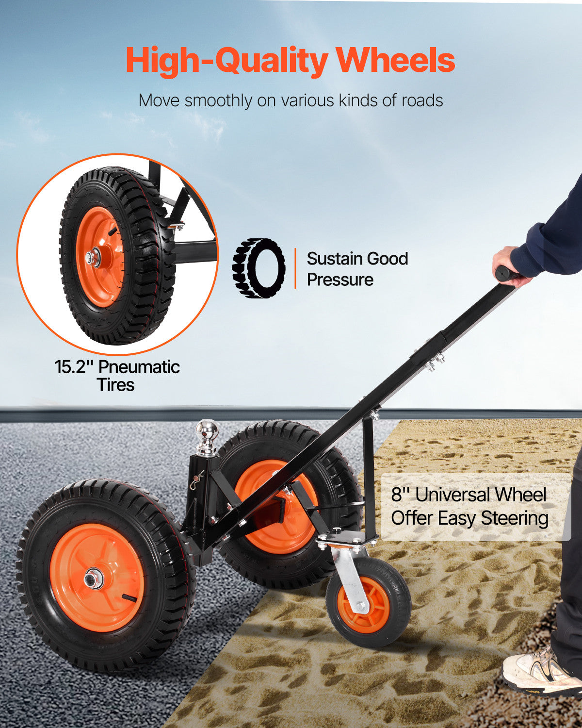 VEVOR 1200lbs Trailer Dolly 18 and 22 in Adjustable Height 2 in Ball