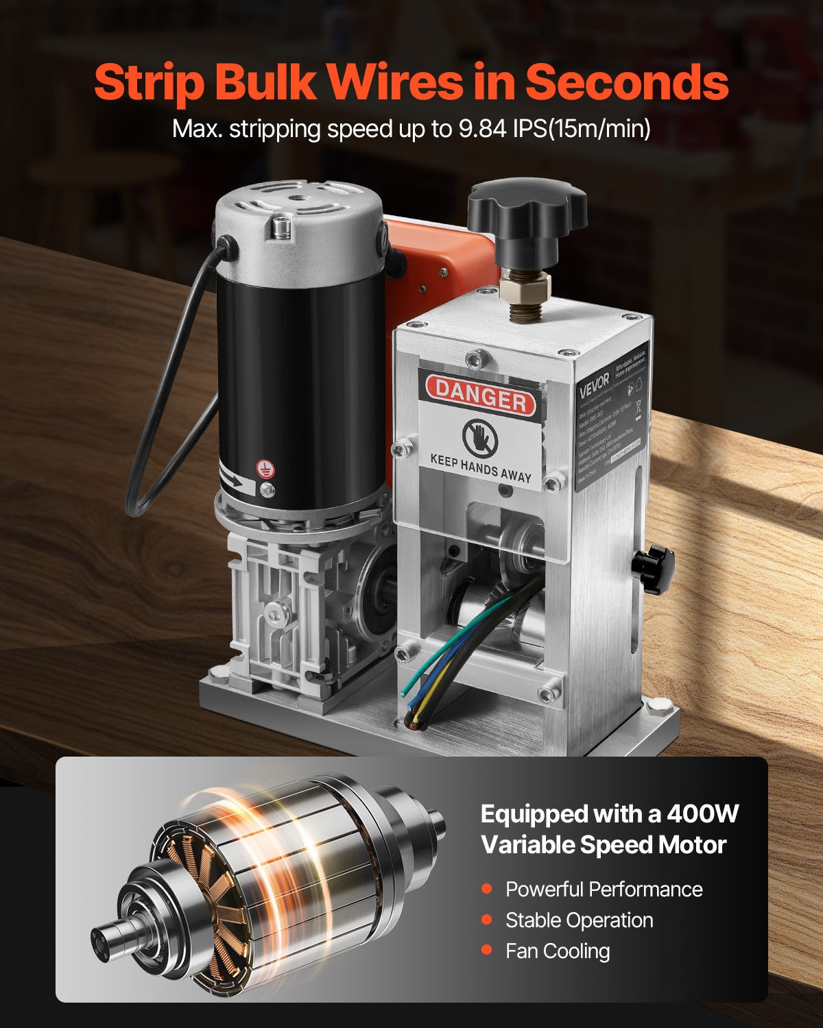 VEVOR Electric Wire Stripper Stripping Machine 0.06-1.57 in 400W 15 m/min