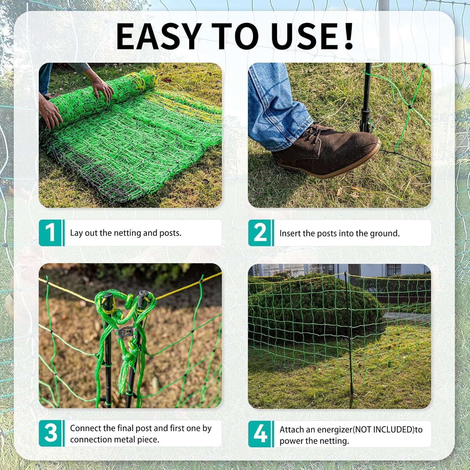 Electric Netting Fence Mesh Kit Sheep Fencing 42.5" H x 164' L with Posts Spikes